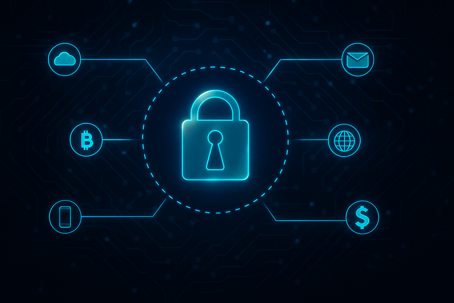 Animated cyber defense lock with flowing data streams